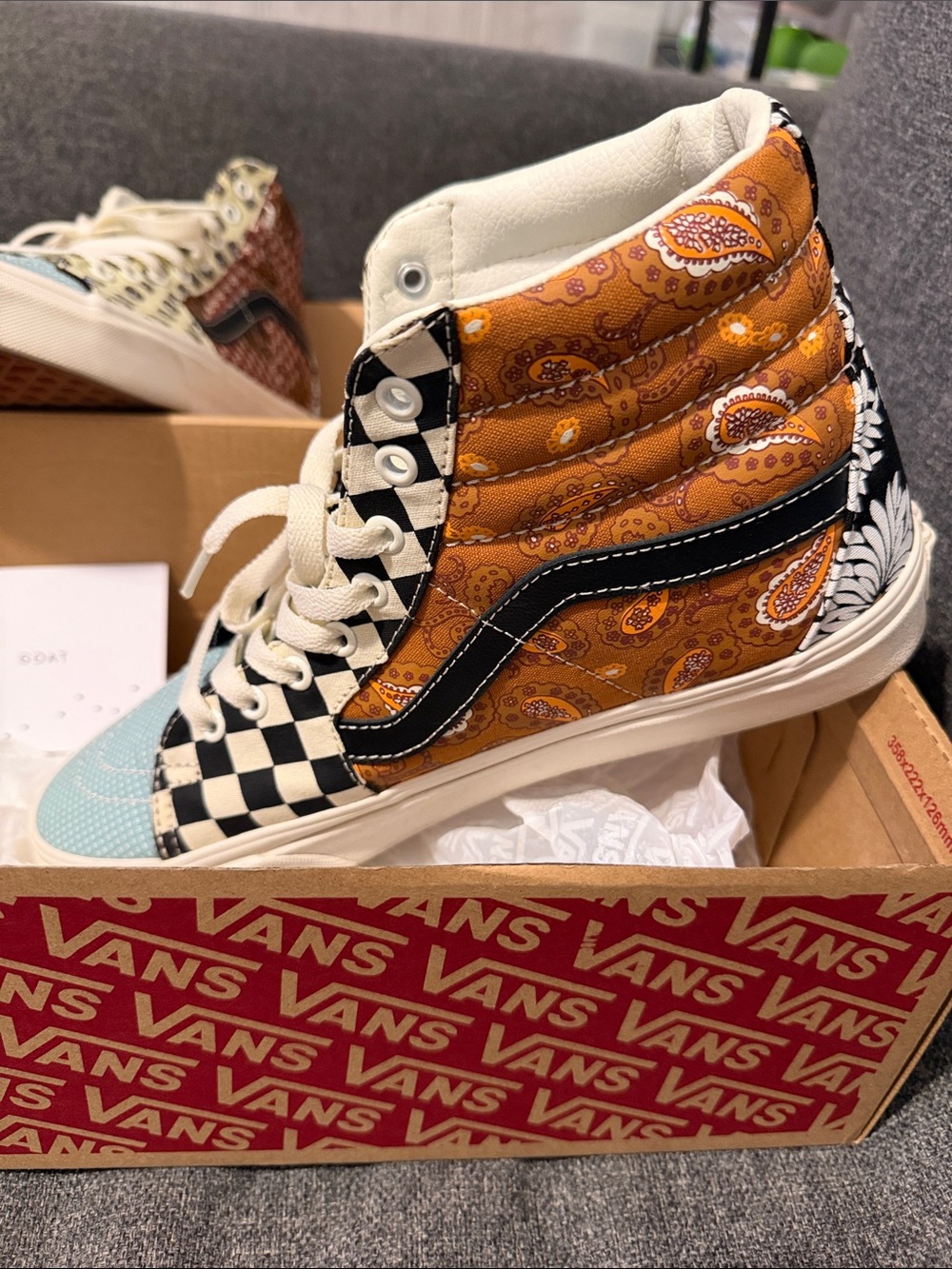 Vans Sk8-Hi Patchwork High Top Sneakers - Orange, Black, Light blue Tiger Vans